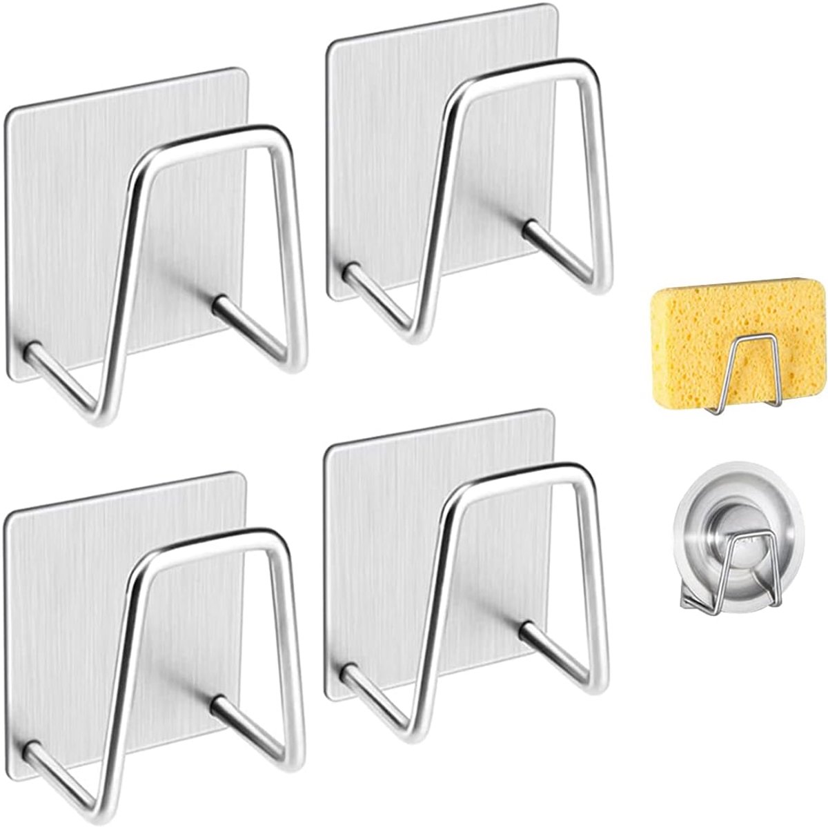 4 stuks spoelsponshouder voor gootsteen Caddy Premium SUS304 roestvrij staal roestvrij waterdicht sneldrogend kleine sterke zelfklevende sponshouder (4)