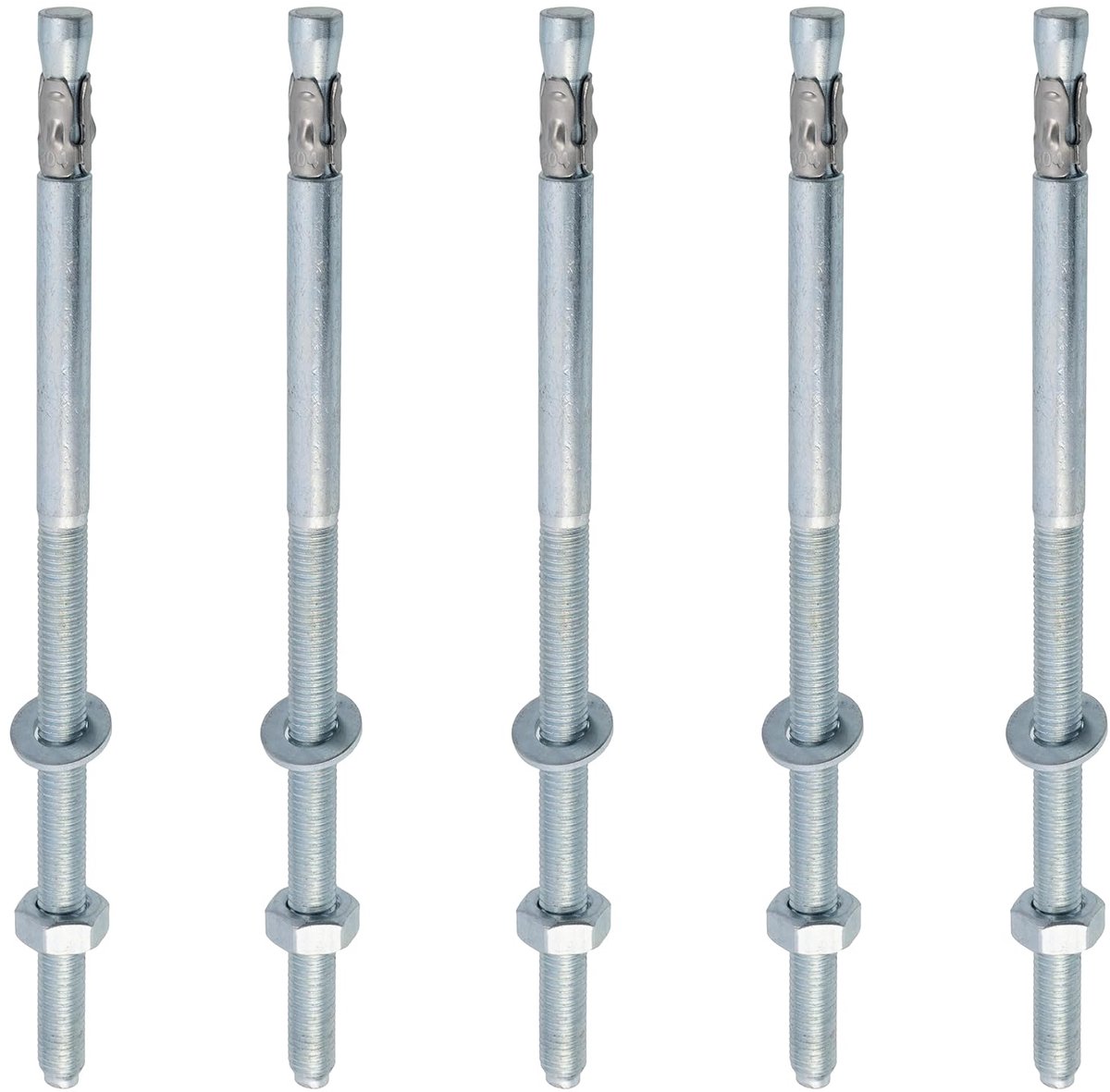 - C67381-5x bouten ankerschroef lange schroefdraad, spreidpluggen - M10x220mm - verzinkt staal - voor beton, steen