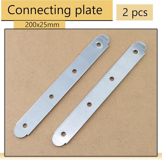 - C76194 - set met 2 platte montageplaten 200 х 25 х 2,5 mm met 4 gaten - reparatiehouder - verzinkt staal - meubelverbinders — afbeelding 4