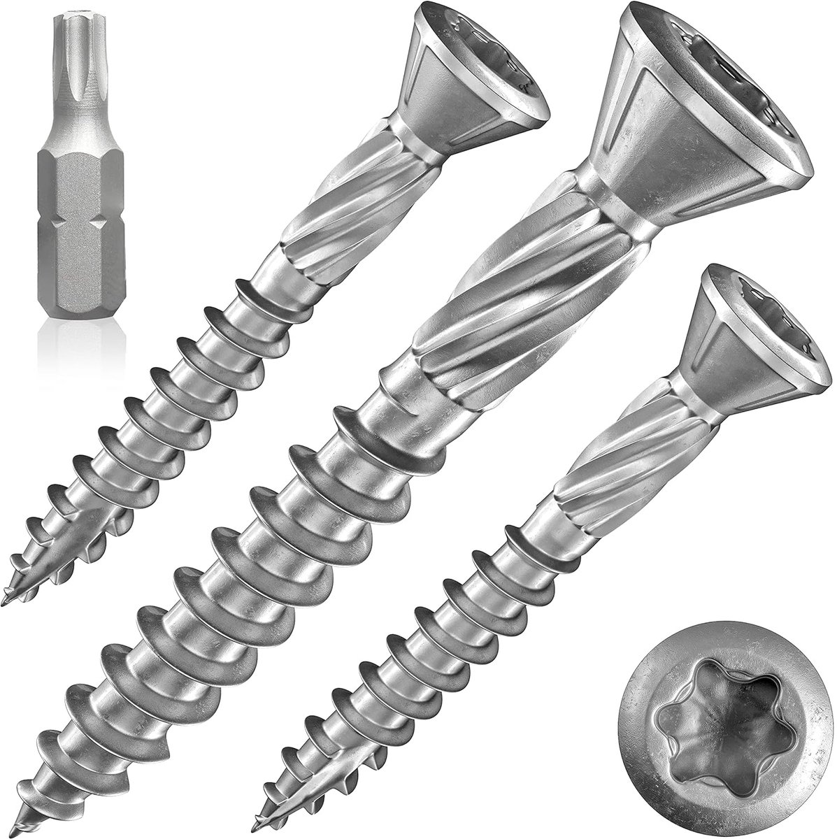 roestvrij stalen terrasschroeven incl. bit | freesribben | cut-tip | houtschroeven | 5,0 x 40 mm 200 stuks | glijgecoat, roestvrij staal C1 | Made in Germany | binnenveeltand