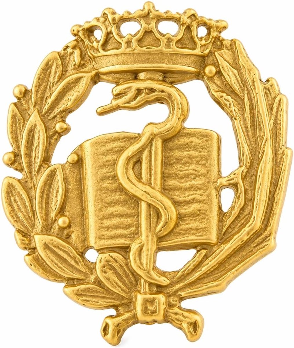 Badge van Verguld 925 Zilver, met Geschenkdoos | Reversspeld 17x15 mm met Esculaapstaf, veilige vlindersluiting, afstudeercadeau