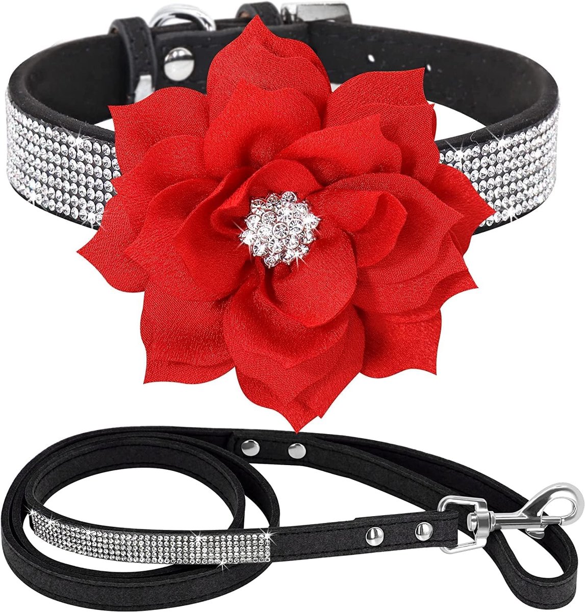 halsband, schattig, oogverblindend, sprankelend, zacht suède, lederen hond en kat strass halsband, riem, kristal diamanten halsband voor huisdier/hond/puppy (M, Zwart-6)