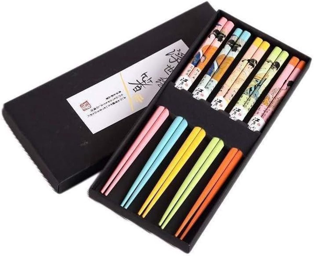 Eetstokjes – 5 paar houten eetstokjes – Japanse sfeer – sushi, ramen, noedels en rijst – Zen-decoratie – cadeau Aziatische Japanse keuken