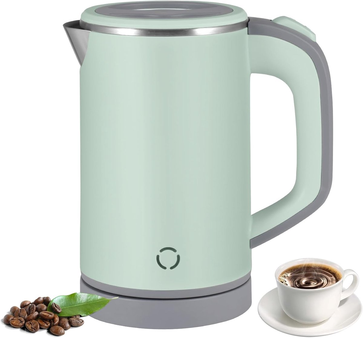 800 ml Pava Electrica, 600 W, waterkoker, kleine waterkoker, roestvrij staal, voor thee, koffie, melk, voor baby's, oververhitting, stil reizen (groen)