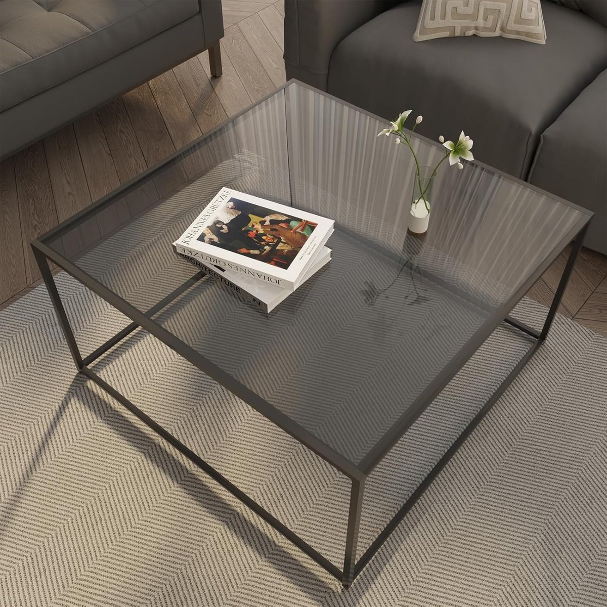 Salontafel, glazen salontafel Ronde 4 mm Zwart, moderne ronde salontafel met metalen structuur voor woonkamer balkon kantoor, glazen tafel 45x70 cm