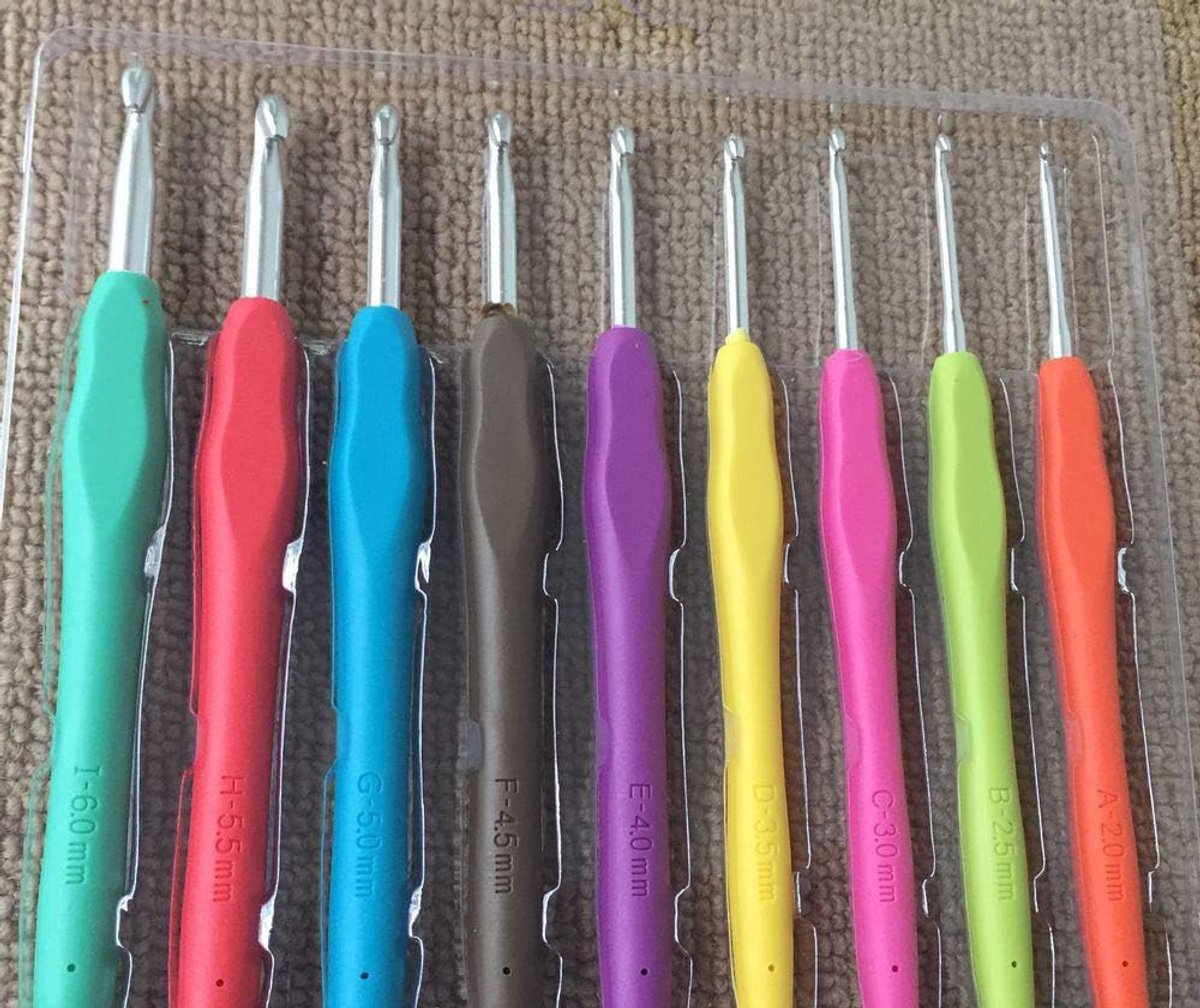 9Pcs Multicolor Aluminium Haaknaald Set Met Zachte Rubber Handvat Weven Breinaalden Craft Tool Beste Set Voor Beginner En Professionele