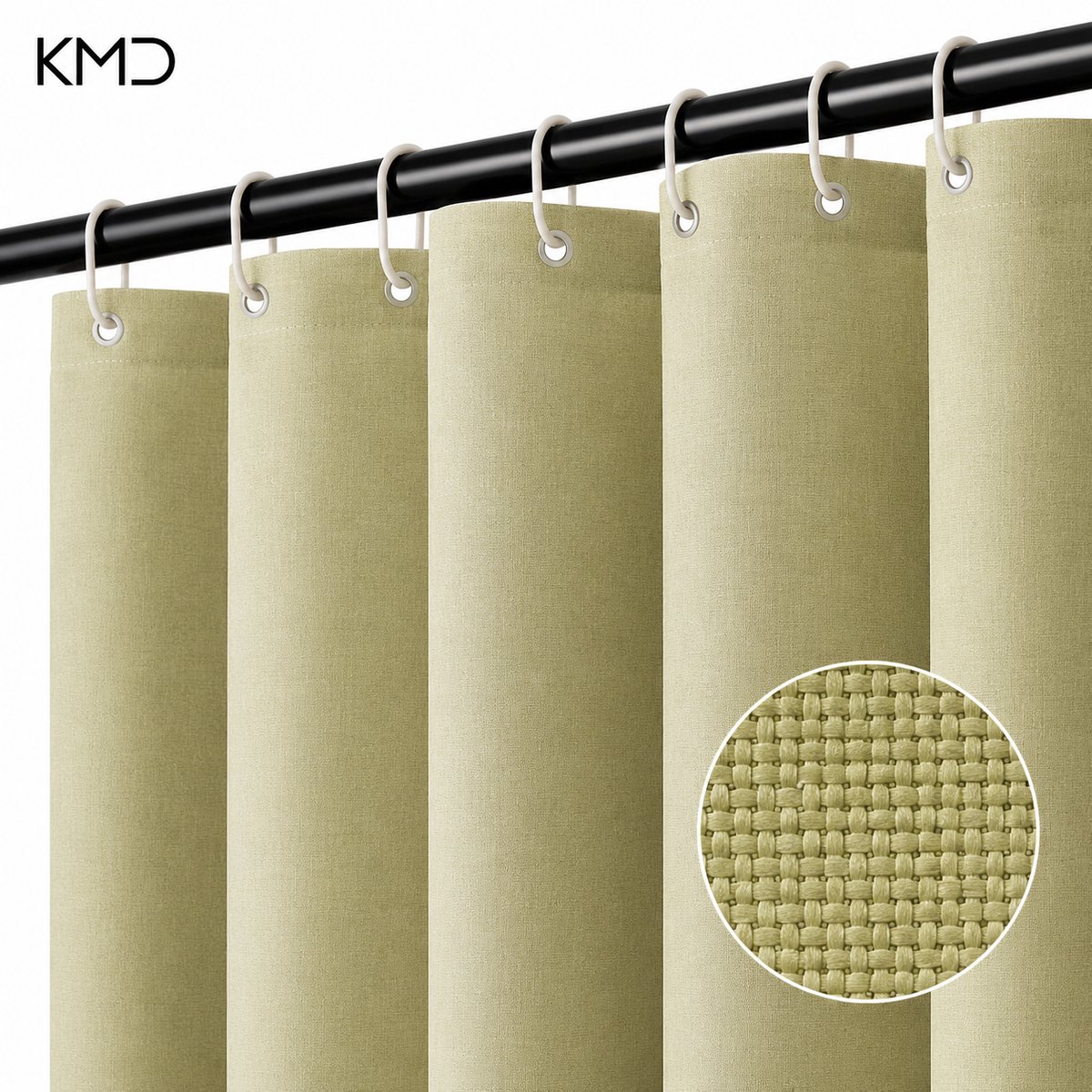 KMD Douchegordijn met linnen textuur 120x200 cm Limoengroen Waterdicht Schimmelwerend Wasbaar met 8 ringen