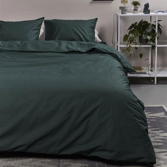Ambiante Cotton Uni dekbedovertrek - Effen - Tweepersoons - 200x200/220 - Donker Groen van Merkloos — afbeelding 5