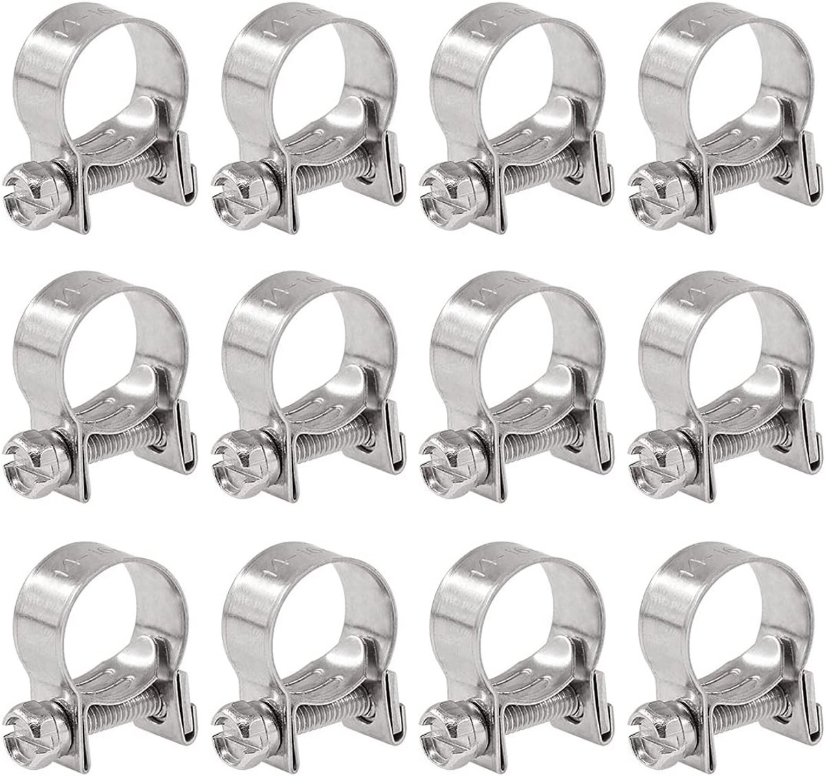 12 stuks roestvrijstalen mini-brandstofinjectieslangklemmen, verstelbare slangklemmen voor buizen en pijpen (14-16 mm, 9/16"-5/8" dia)
