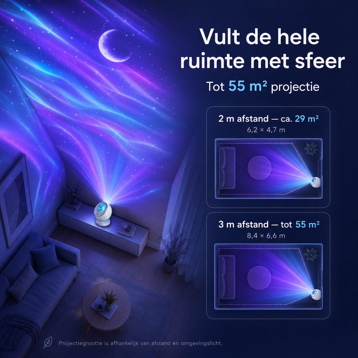 Sercano Sterrenhemel Projector – Aurora Projector met Groene Laser – 16 Kleuren – Bluetooth Speaker – 10 Geluiden & 5 Films – Timer – Met Afstandsbediening – voor Volwassenen Slaapkamer – foto 4