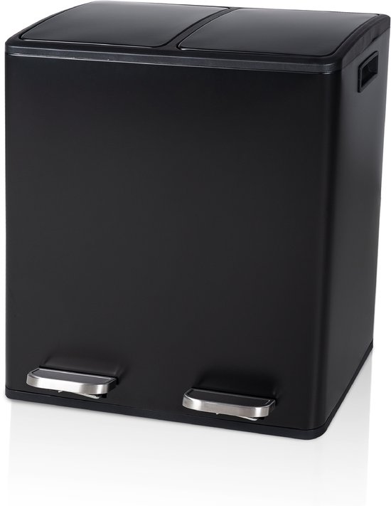 ADSafety Prullenbak – Afvalbak - Prullenbak 60 liter - Pedaalemmer – Vuilnisbak - Prullenbak 2 vakken - Prullenbak afvalscheiding – Afvalbak afvalscheiding - 2 Binnen emmers - Soft-Close - Zwart