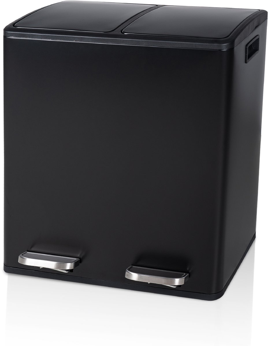 ADSafety Prullenbak – Afvalbak - Prullenbak 60 liter - Pedaalemmer – Vuilnisbak - Prullenbak 2 vakken - Prullenbak afvalscheiding – Afvalbak afvalscheiding - 2 Binnen emmers - Soft-Close - Zwart