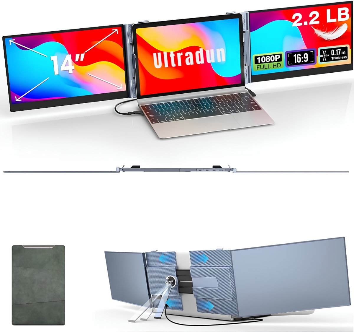 DnA® Professionele Portable Monitor - Draagbare Monitor - Portable Monitor Voor Laptop - Zilver - 35cm x 21cm x 2cm