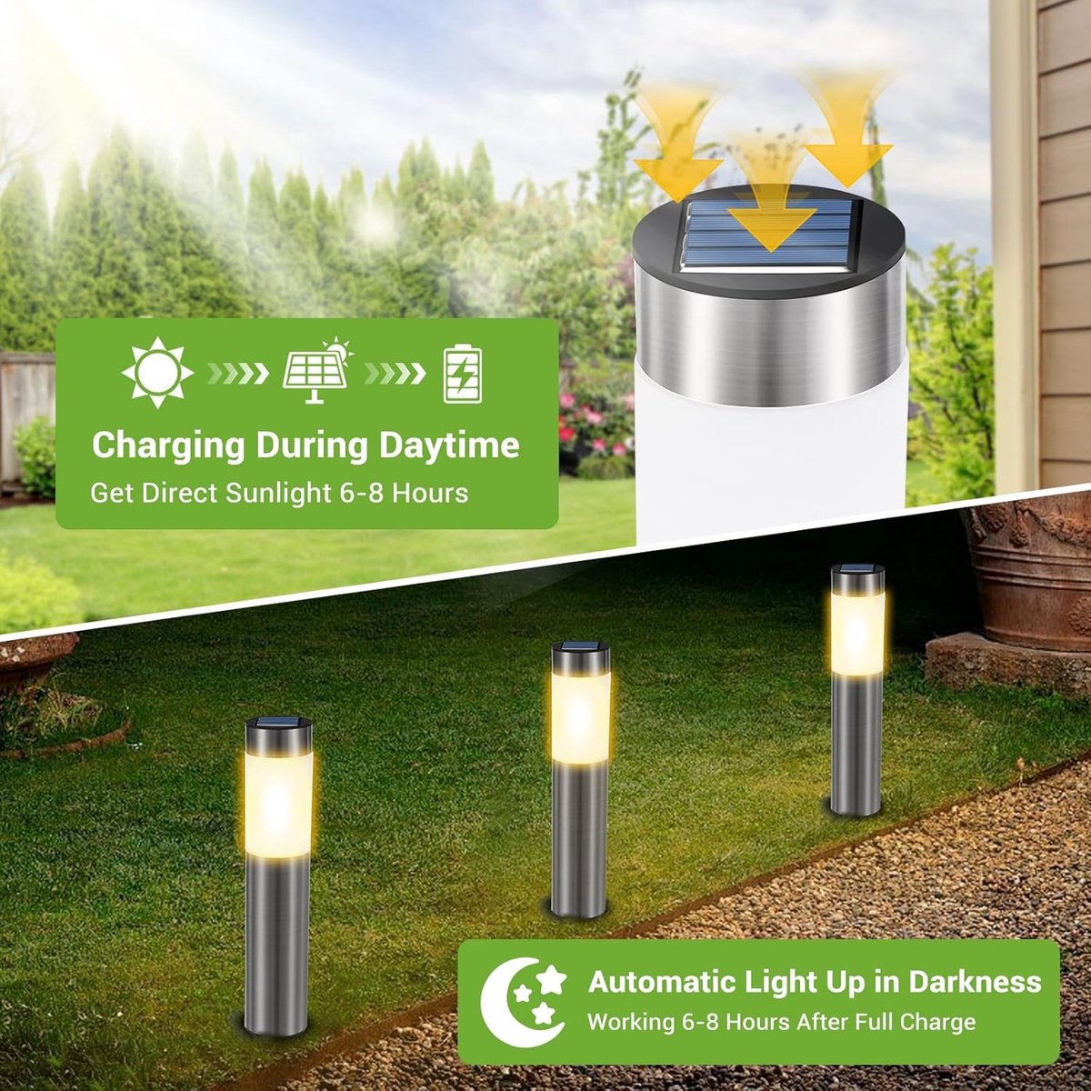Zonneverlichting Buiten - Roestvrij Staal - Waterdichte LED Tuinlampen - Energiezuinig - Voor Terras, Gazon, Tuin en Paden