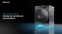 Hisense droger met Self Cleaning Condenser. Reinigt de condensor automatisch. Transparant model toont de binnenkant van de droger.