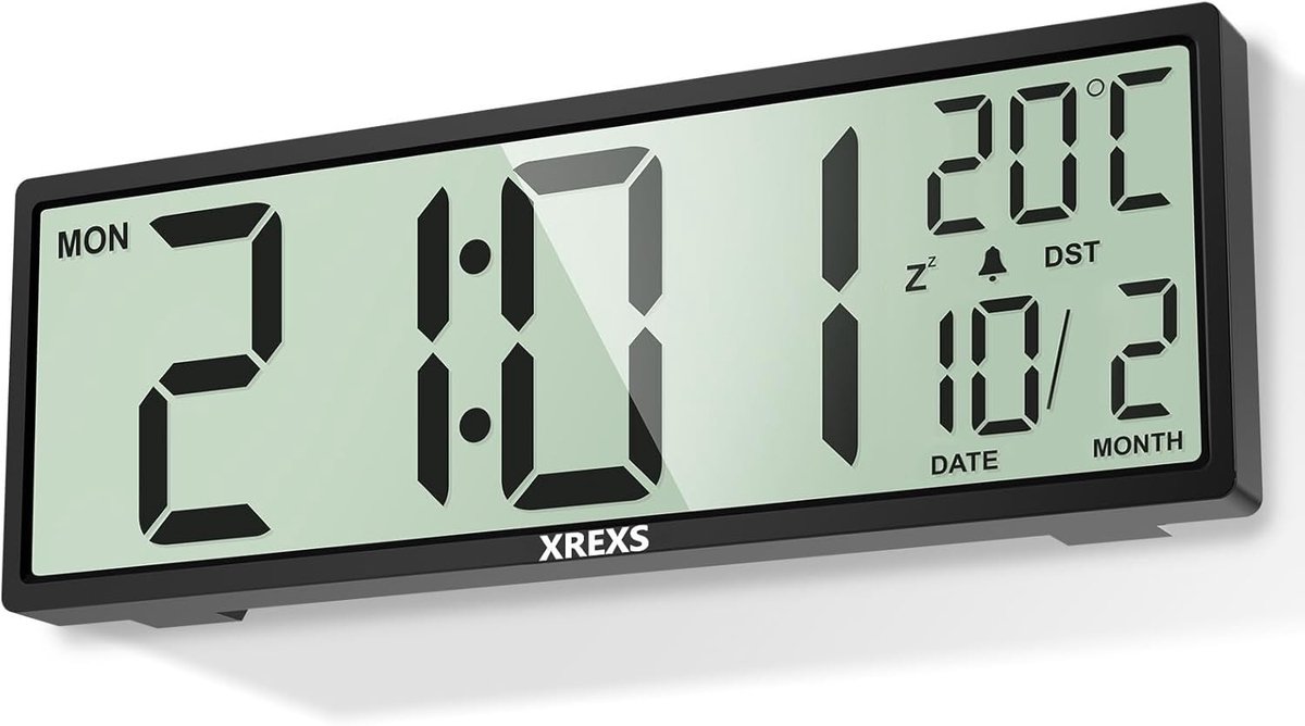 Digitale Wandklok - Zwart - HD-LCD-display - Flexibele plaatsing - Voor Slaapkamer, Woonkamer, Kantoor