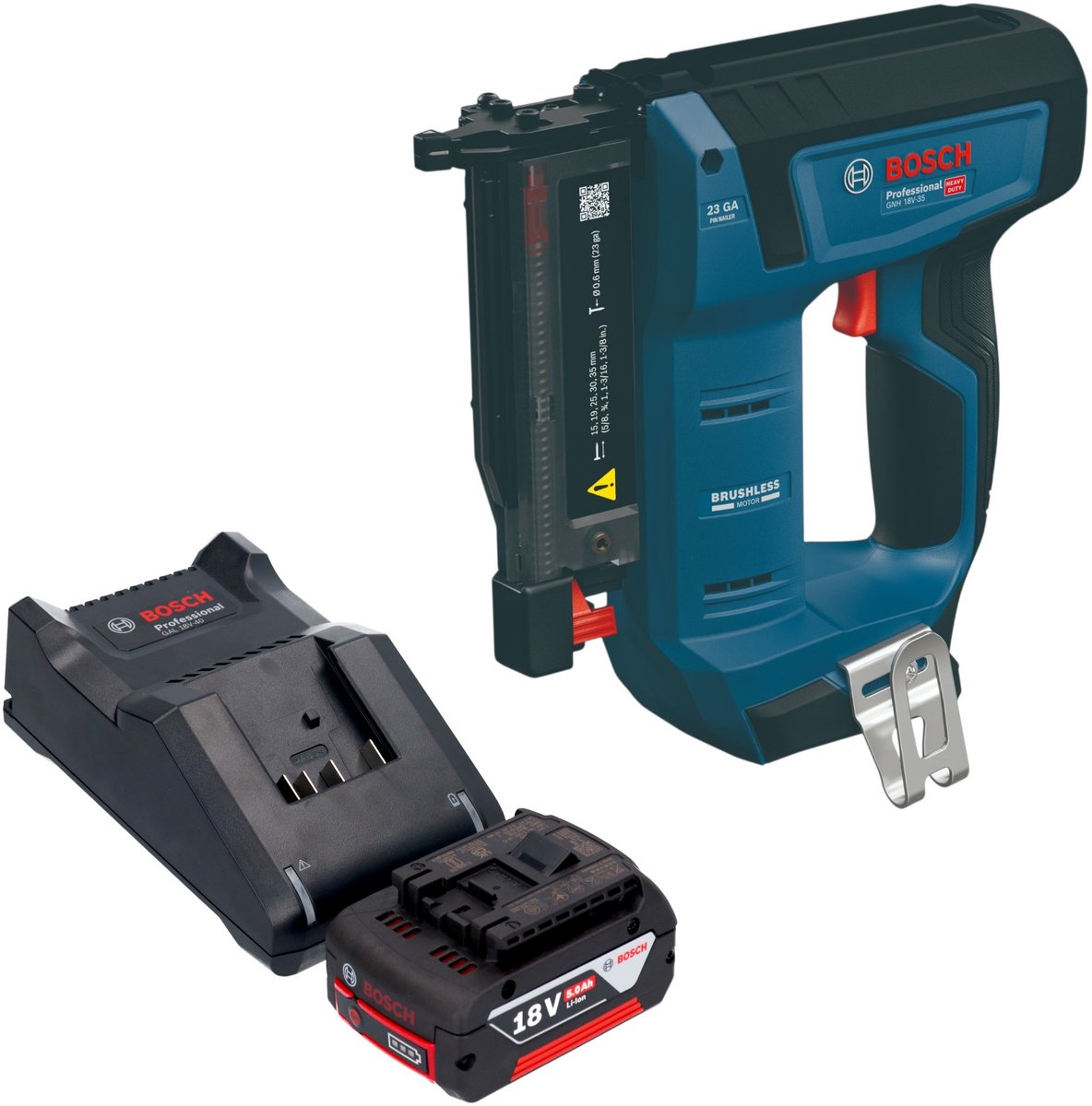 Bosch GNH 18V-35 accu-houtspijkermachine 18 V 0,6 x 15 - 35 mm borstelloos + 1x accu 5,0 Ah + oplader