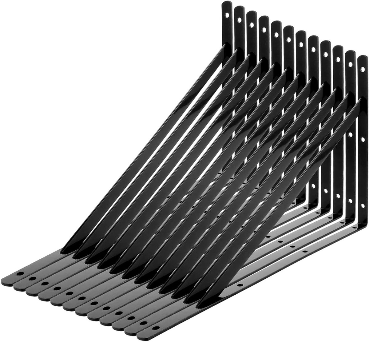 Set van 12 Stevige Wandsteunen voor Planken, 400 x 250 mm, Zwart Metaal, Ideaal voor Hoeken en Zware Lasten, Muurbevestiging, Draagkrachtige Consoles
