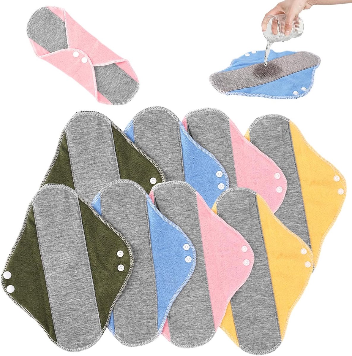 Set van 8 Herbruikbare Wasbare Menstruatiepads van Katoen, 23x16cm, Lekvrije Ontwerp, Comfortabel en Geschikt voor Alle Vrouwen, Ideaal voor Menstruatie en Ondersteuning van Duurzaamheid