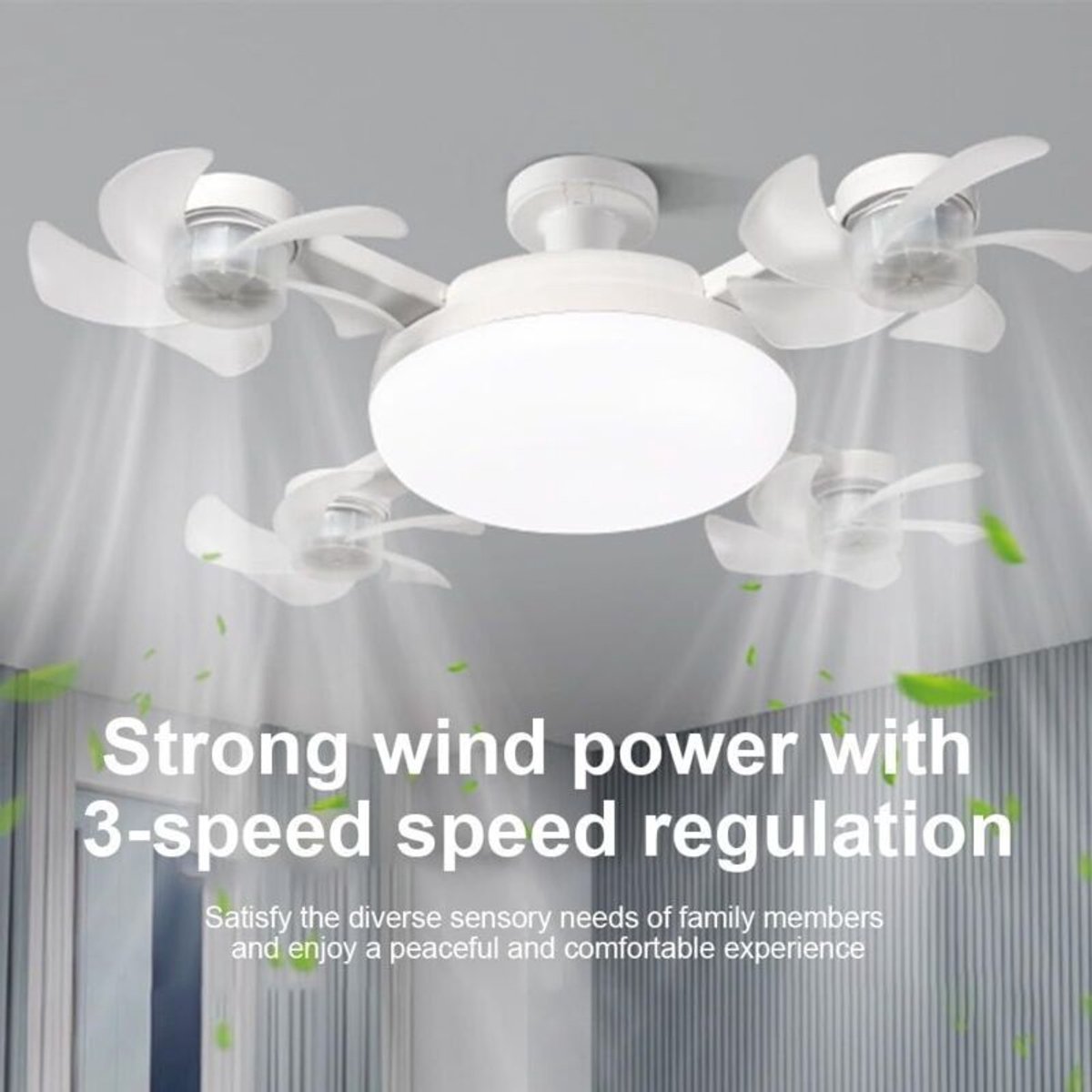 fan-Plafondventilator met verlichting, E27 plafondventilatorlamp, E27 plafondventilatorlamp, plafondventilator met verlichting en afstandsbediening, stille plafondventilator met 50W LED-verlichting – foto 2