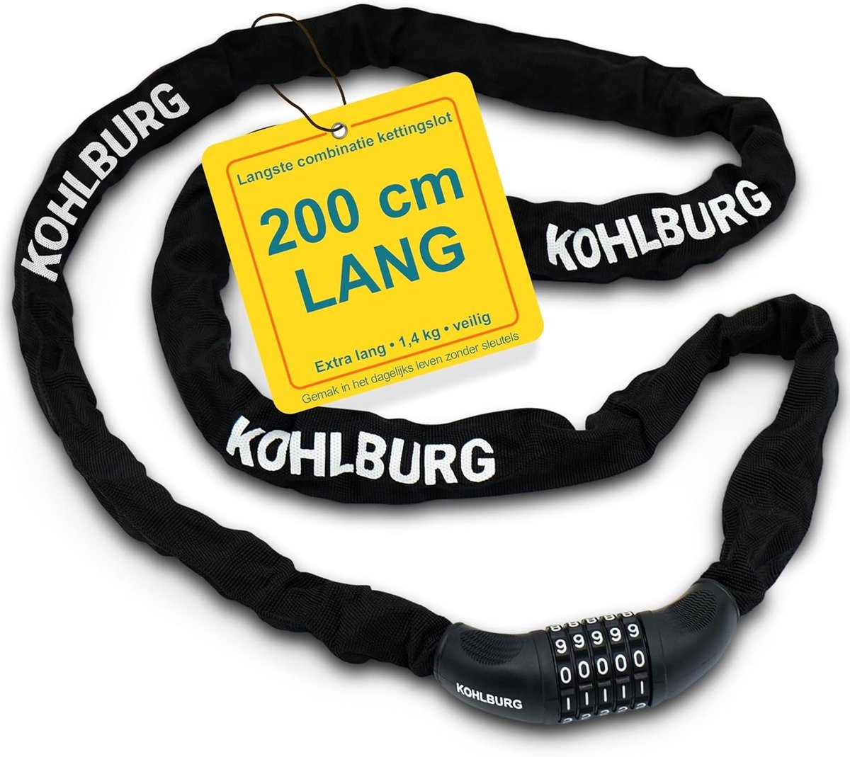 Combinatieslot - Staal - 200 cm lang - Gehard staal - Voor Fiets en E-bike