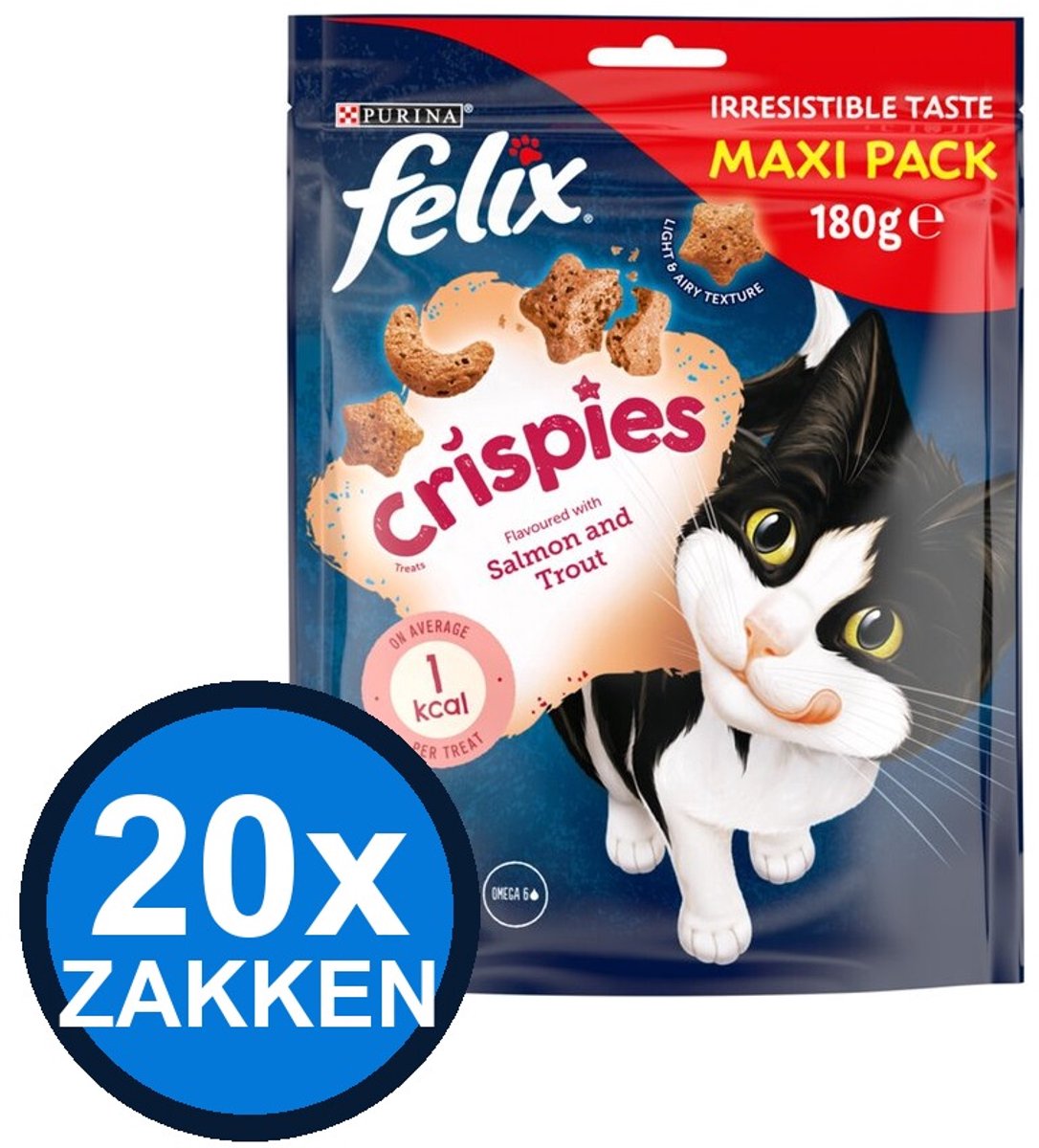 20x Felix - Crispies Zalm & Forel Maxipack - Kattenvoer Snacks - 180 g