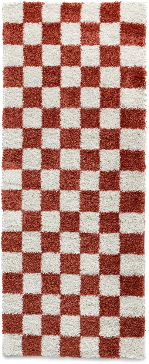 Checkerboard loper - Check ivoor/koraal 80x200 cm