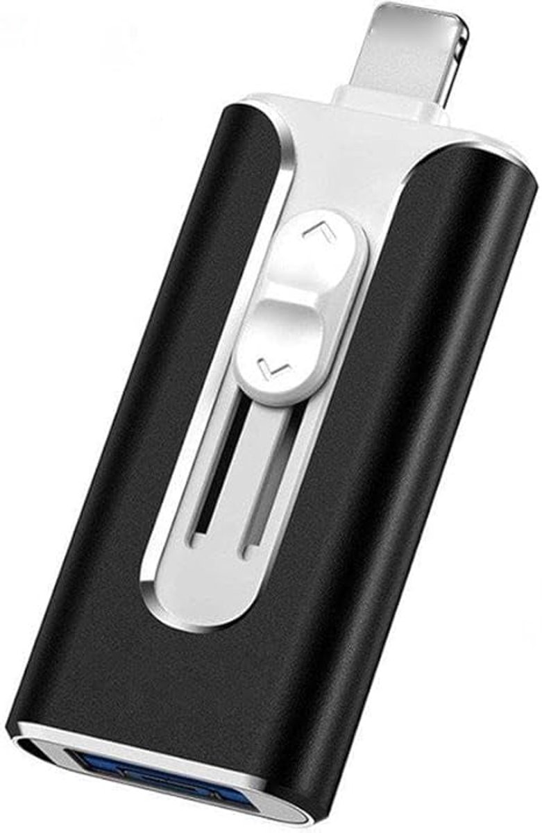 Geschikt voor pc, iPhone en Android-telefoons - USB 3.0 4-in-1 - USB-C - Mini-USB-interface - Flashdrive - Geheugenuitbreiding Geschikt voor telefoons - Zwart - 512 GB