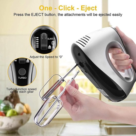 Elektrische handmixer 500 W - 5 toerentallen - Turbinefunctie - Met mixers, haken, gardes, eierscheider, bakspatel en standaard - Voor eenvoudig kloppen van deeg — afbeelding 2