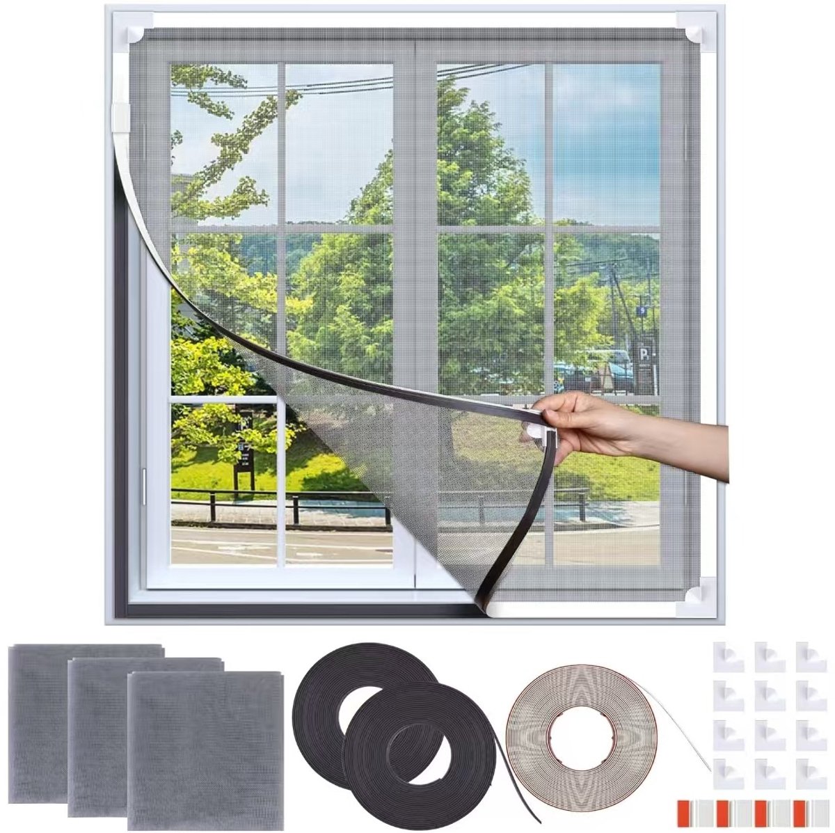 YAGXIG Magnetisch raamhor - Maten tot 120 x 140 cm - Verstelbare maat - Afneembaar frame - Gemaakt van glasvezel - Eenvoudige installatie - Geen boren of schroeven nodig