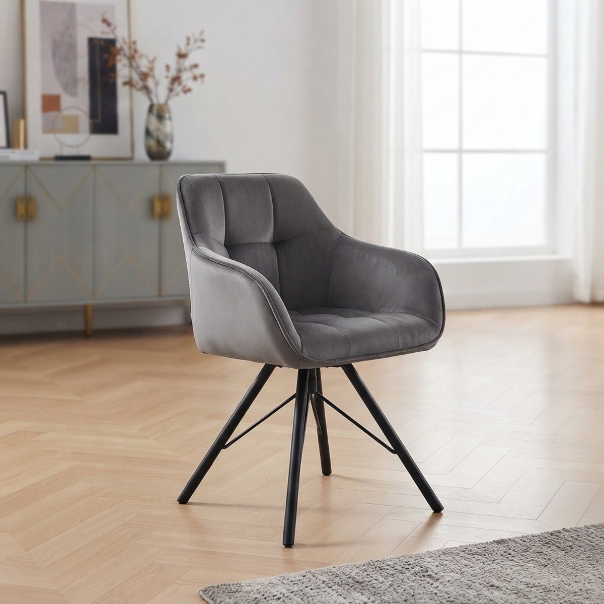 Draaibare Eetkamerstoelen Set van 4 – Luxe Fluweel Gestoffeerde Armstoelen 360° Draaibaar – Comfortabele Ergonomische Keuken- en Woonkamerstoelen met Rugleuning – Belastbaar tot 150 kg – Novihomestore