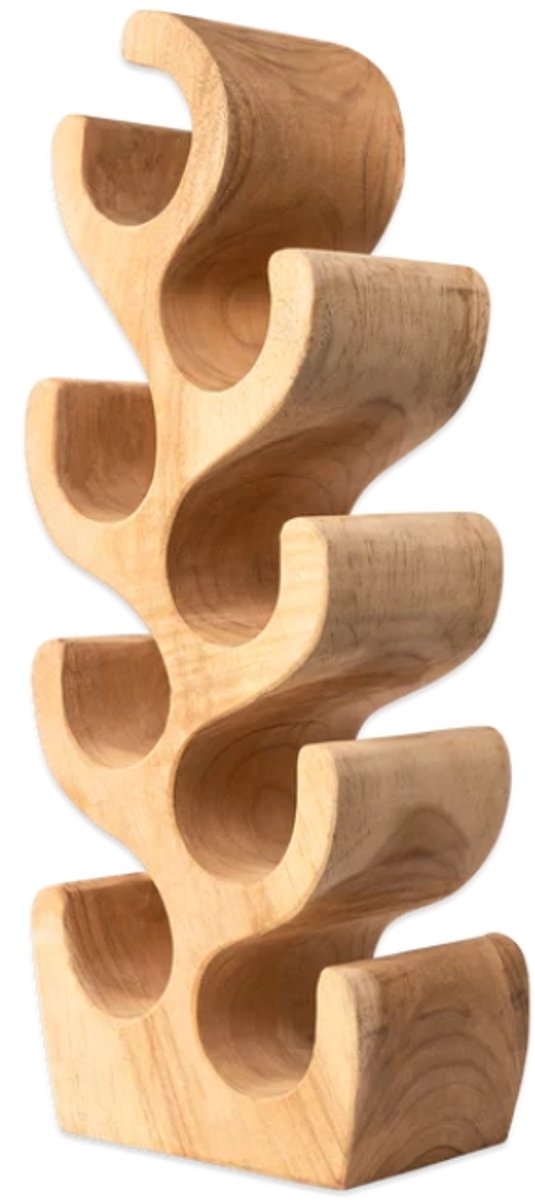 Wijnrek van Hout - Teakhout Bruin - Staand Wijnrek Teak - 8 Flessen - 21 x 13 x 70 cm hoog