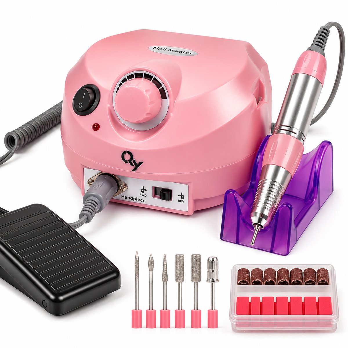 QY Nagelfrees Professioneel 35.000 RPM - Elektrische Nagelvijl voor Gel- en Acrylnagels - Inclusief Voetpedaal - Roze
