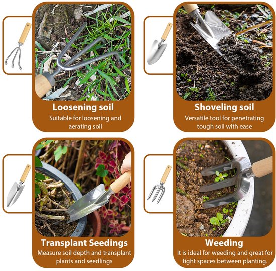 NAVOBIZ 9-delige tuingereedschap set - Tuinhandgereedschap - Tuinonderhoud - Roestvrijstaal - Met snoeischaar - Opbergtas - Zilver — afbeelding 5