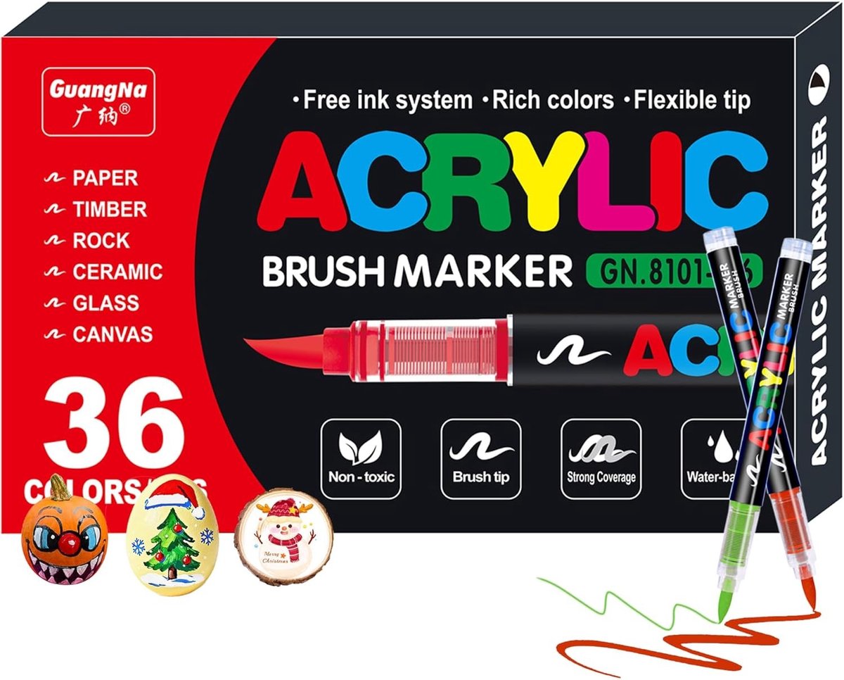 Acrylverf Markers - Multikleur - Penseelpunt voor Gedetailleerd Schilderen - Vervangbare Tips - Voor Volwassen Kunstenaars