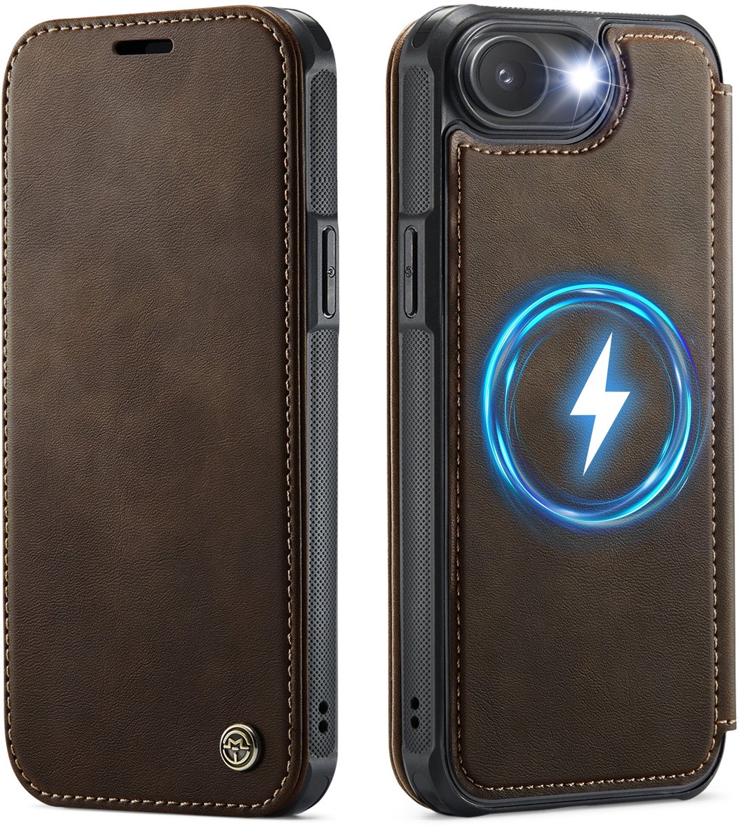 CaseMe Hoesje - Geschikt voor iPhone 16e / 17e Hoesje - CaseMe 053 Slim Book Case - MagSafe Compatible - Bruin