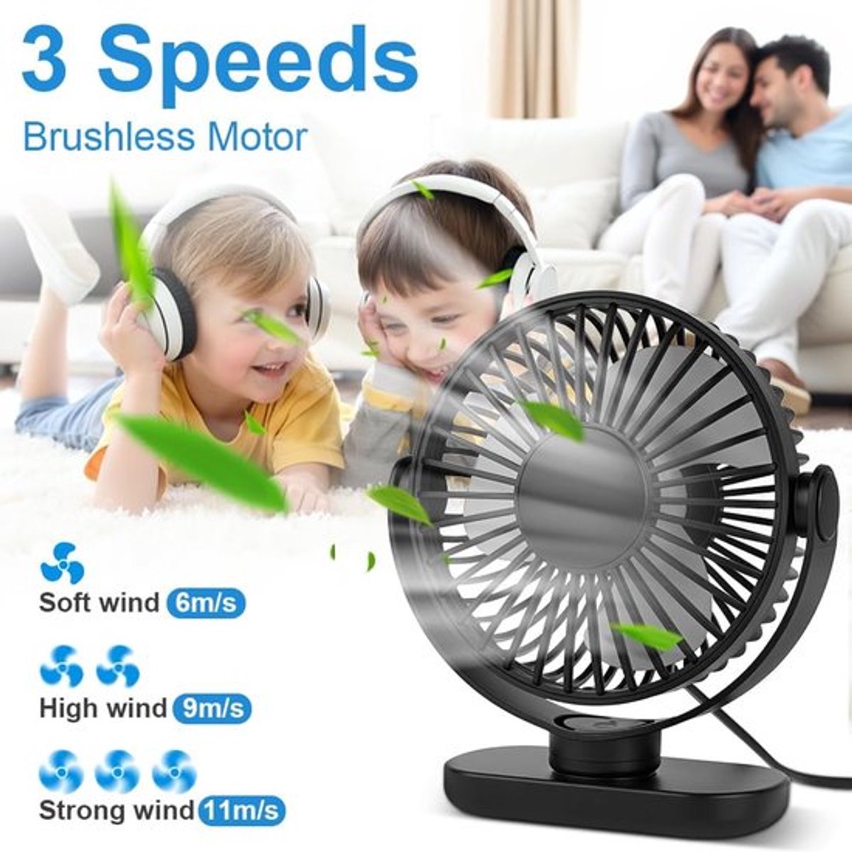 Solvix tafel ventilator geluidloos - Tafelfan - Zwart - 360° Rotatable - Ultra-stil - Voor Thuis en Kantoor thumbnail 2