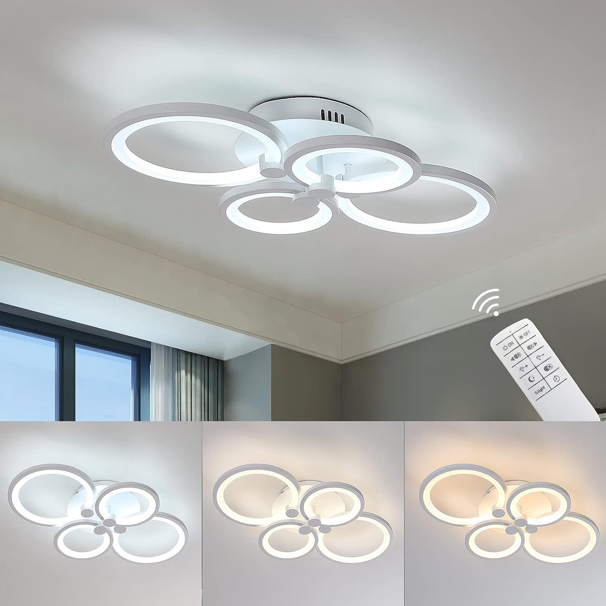 Riserva LED Plafondlamp met Afstandsbediening - 42W - 4715 lm - Traploos Dimbaar 3000K-6500K - Wit - Moderne Design Plafonnière voor Woonkamer, Slaapkamer, Keuken en Eetkamer