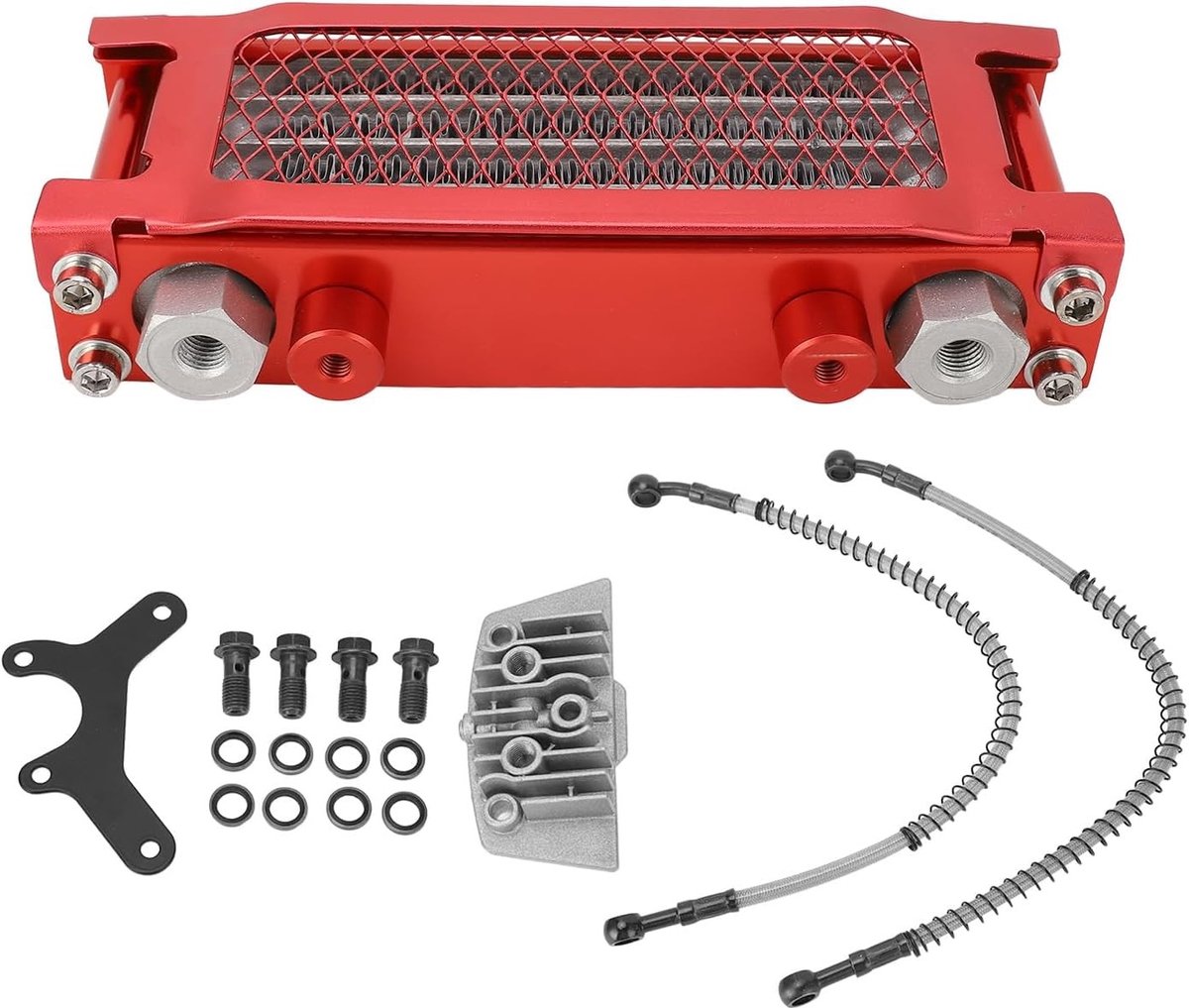 Hoogwaardige Aluminium Motoroliekoeler Set met 4 Rijen voor 50cc tot 150cc Dirt Pit Bikes, Efficiënte Koeling en Betrouwbare Prestaties in Rood