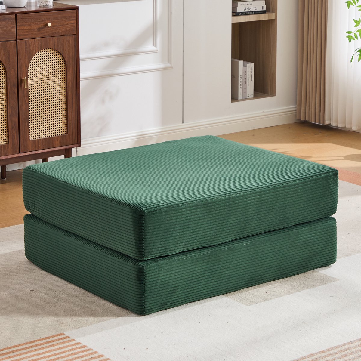 Wishdor Opvouwbaar voetenbankje - Corduroy - 2-in-1 slaapbank - Modulair - Modern - Voor binnen - Groen - 109 x 95 x 43 cm - Voor kleine ruimtes