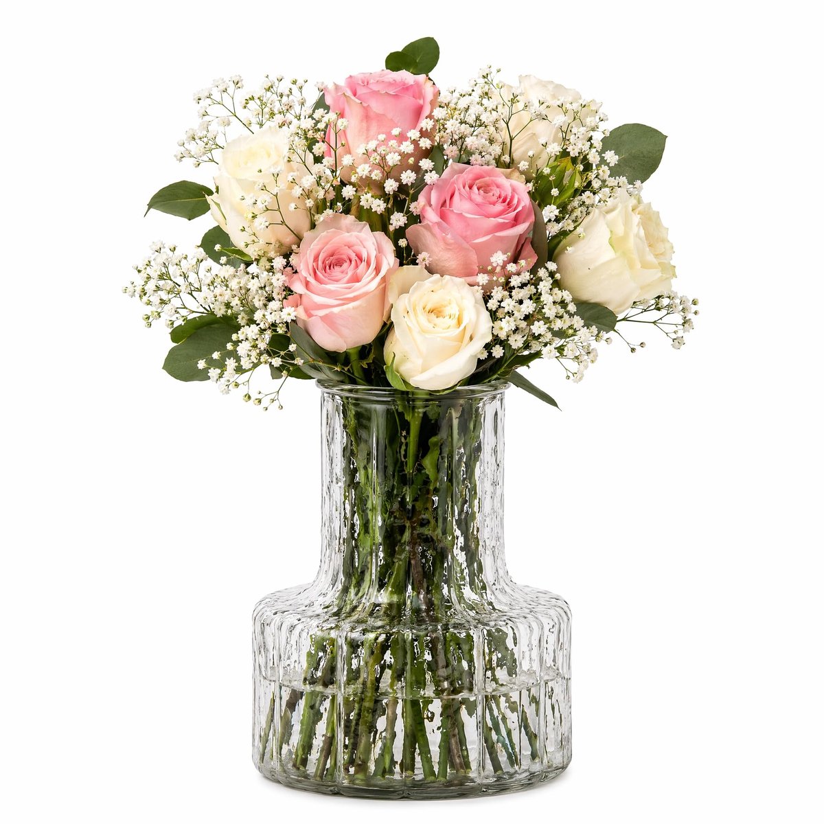 Glazen vaas met gehamerd effect - brede opening - elegante decoratie - perfect voor bloemen - ShopVlot