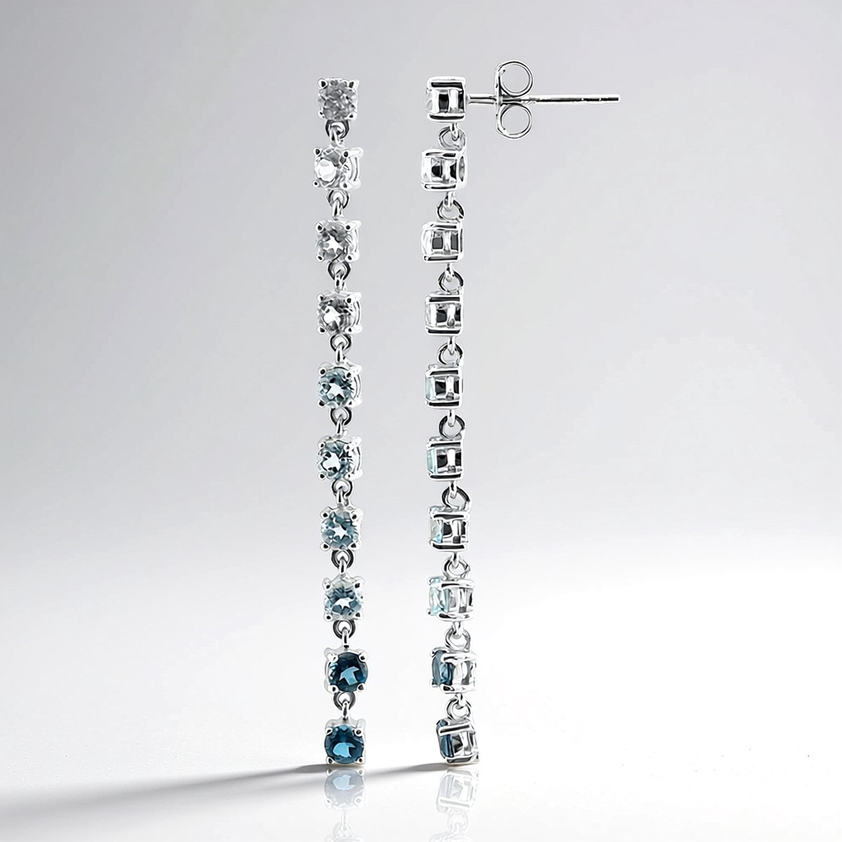 Cavill - Lange Zilveren Oorbellen - 925 Sterling Zilver Gerhodineerd - Witte & Hemelsblauwe Topaas 1,84 ct - Ronde Slijpsel - 52mm