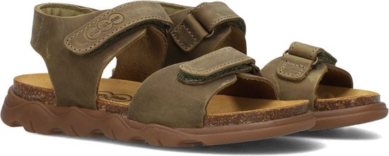 Bruine Develab sandalen met klittenbandsluiting, kurken zool en logo.