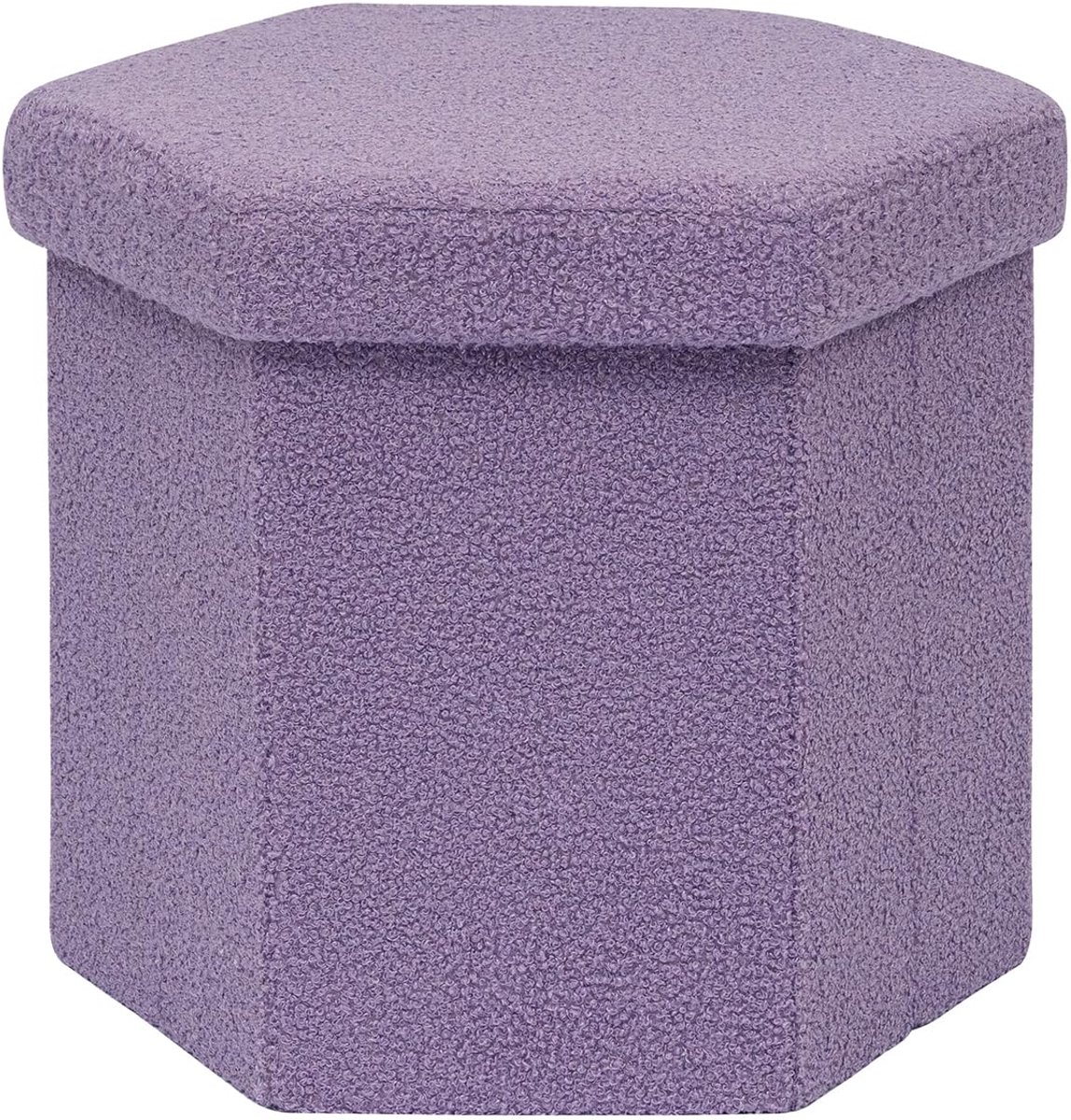 Opvouwbare kruk met opbergruimte 43 x 38 x 38 cm - bouclé-kruk paars - zeshoekige voetensteun - ShopVlot
