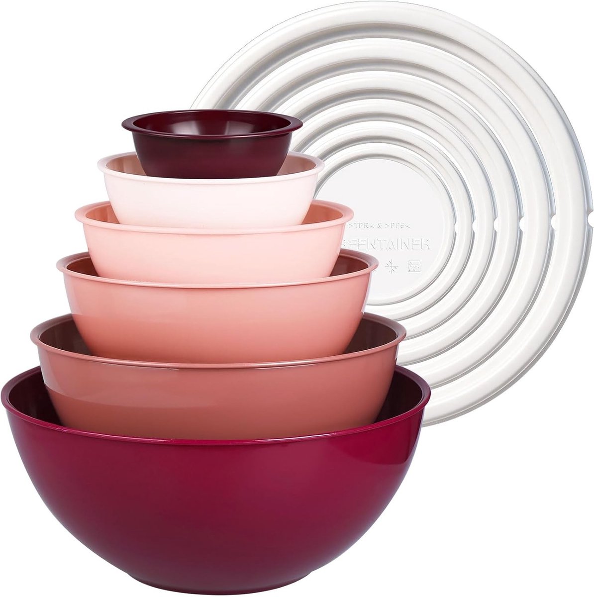 Set van 12 Stapelbare Saladeschalen met Deksel, Ideaal voor Mixen en Serveren in de Keuken, Inclusief Grote Mengkommen en Serveerschalen
