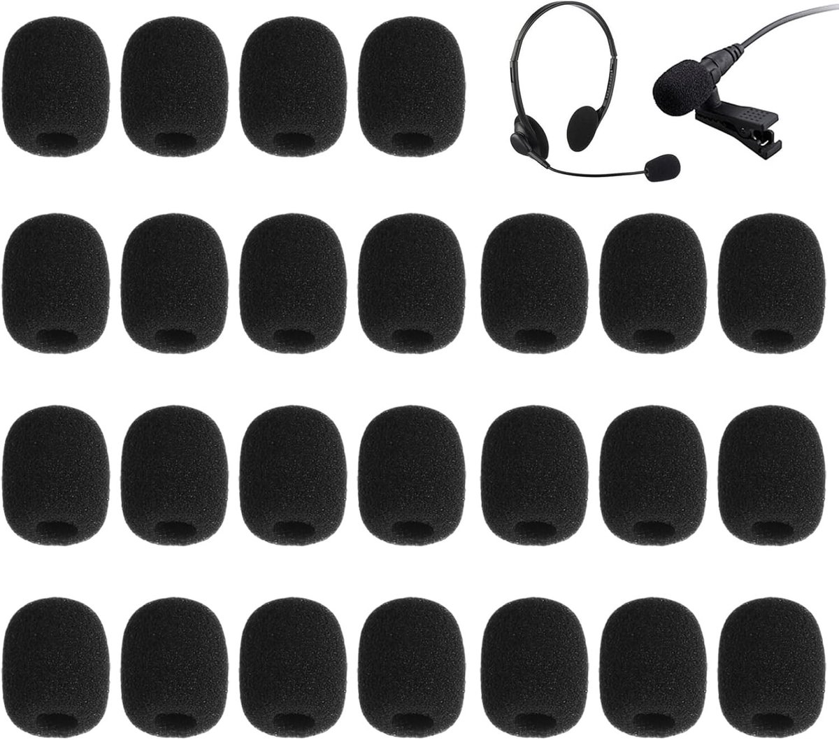 Set van 25 Microfoon Windscreens - Zwarte Popbescherming voor Mini Microfoons en Headsets, Schuimrubber voor Geluidsopname en Spraakverbetering