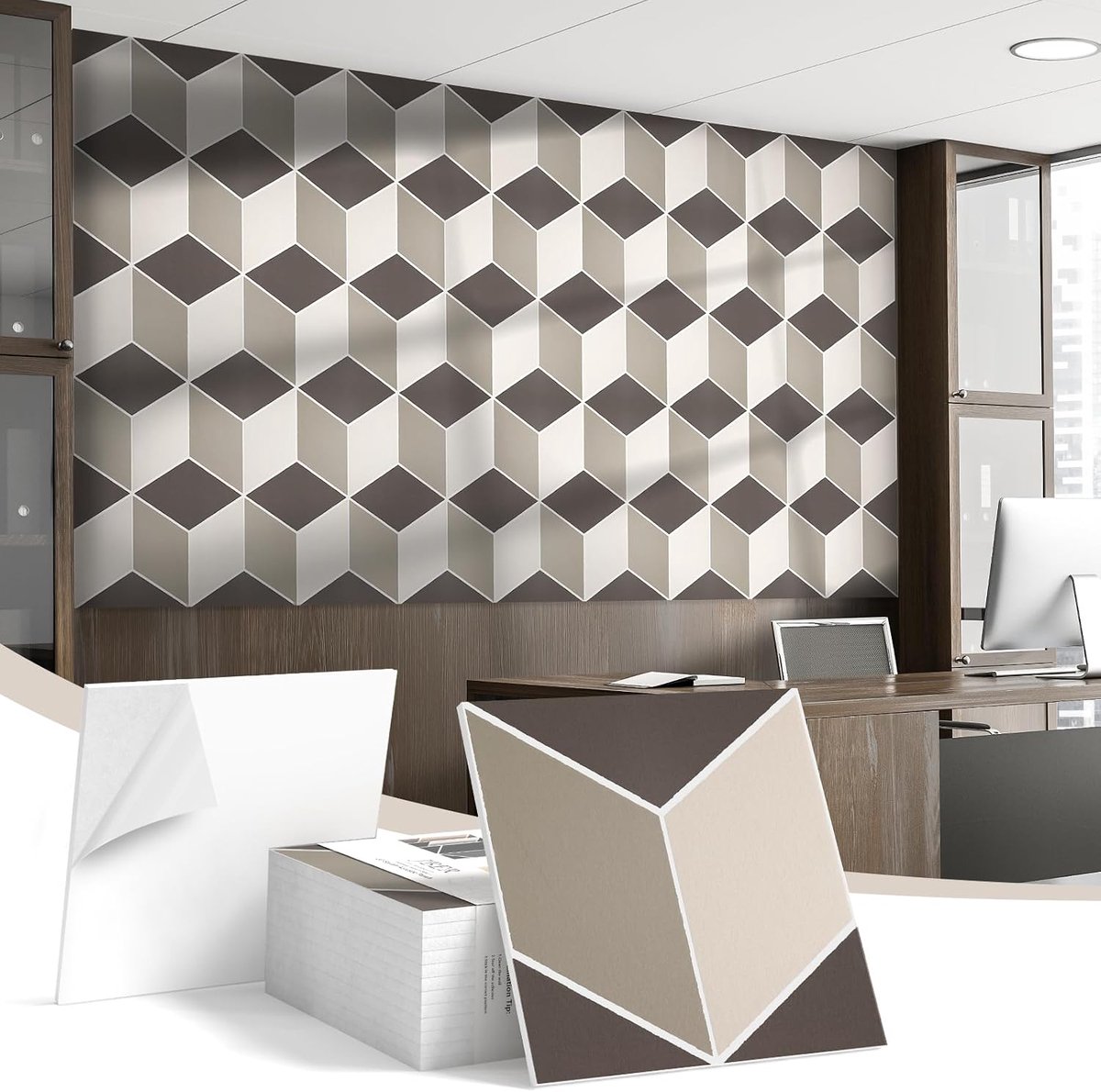 Akoestische panelen - zelfklevende geluiddempende panelen voor muren - decoratieve 3D getextureerde print - geluidsabsorberende tegels voor opnamestudio - kantoor - thuis - 30 x 30 x 1 cm - kameel