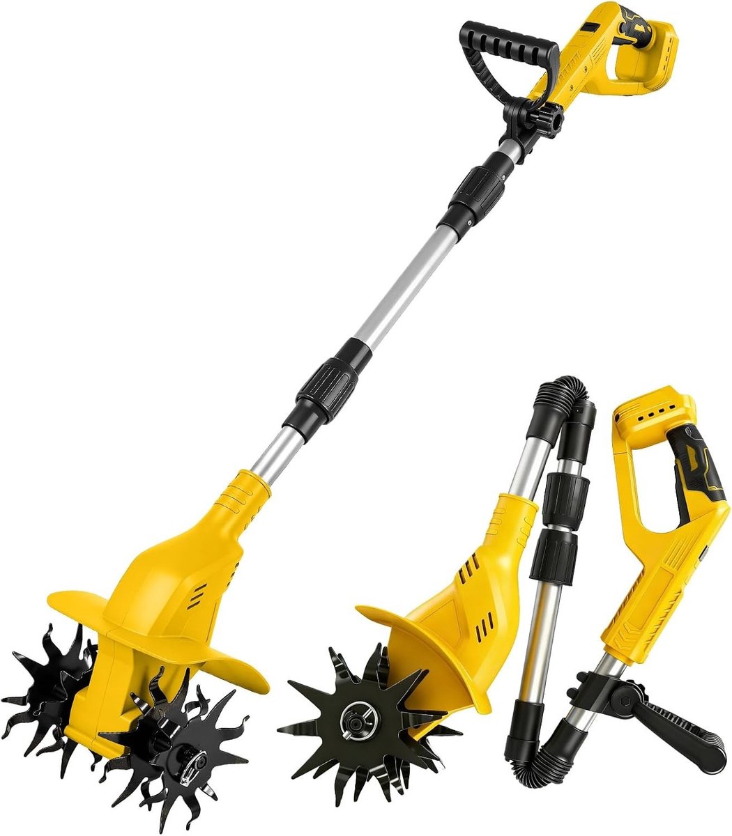 Accu Grondsnijder voor 20V Accu's, 500W Tuinsnijder met 20 cm Snijdiepte, 16 cm Snijbreedte, 360RPM, Vouwbare Borstelloze Grondsnijder voor Tuinonderhoud