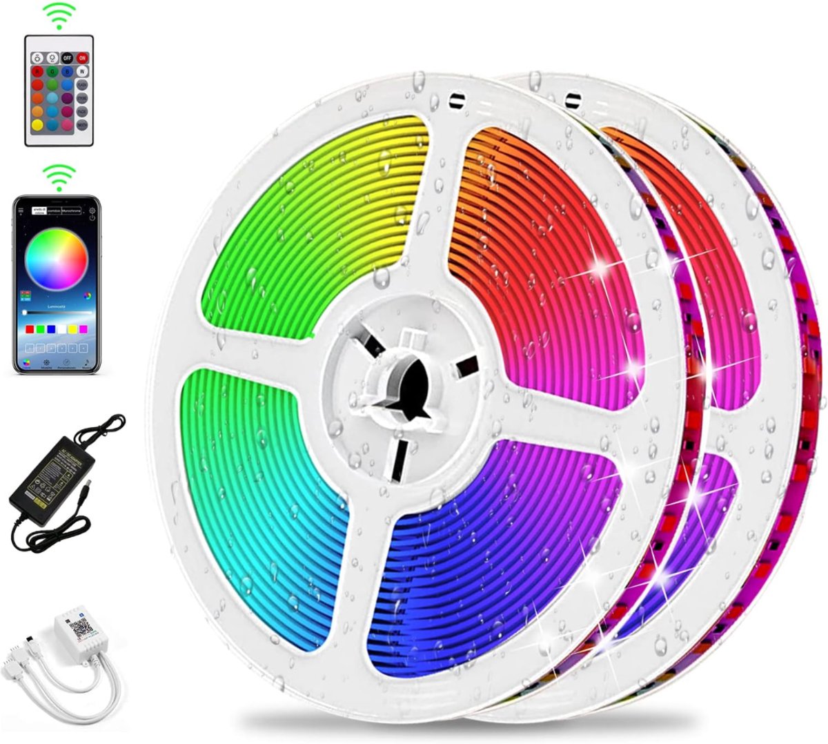Allvia® Led Strip 10 Meter - Smart Led - Led Strip - met Muziekfunctie - Bluetooth - en Afstandsbediening - Veelkleurig - 19cm x 19cm x 7cm