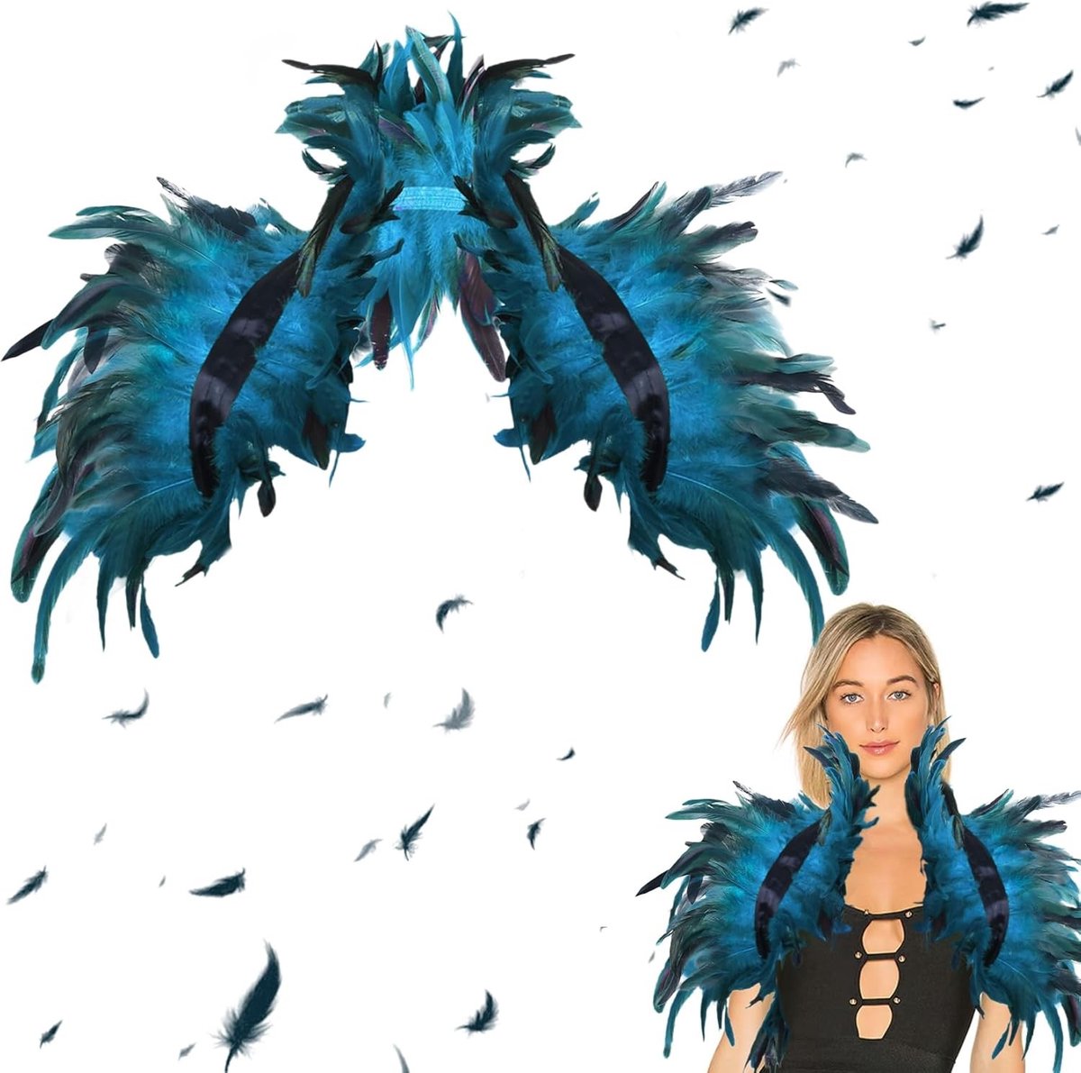 Elegante Veer Kraag voor Blauwe Zwarte Zwanen Kostuum voor Dames - Perfect voor Feestjes en Verkleedpartijen